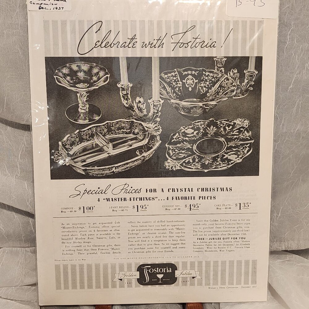 Fostoria Crystal Advertisement - 1937